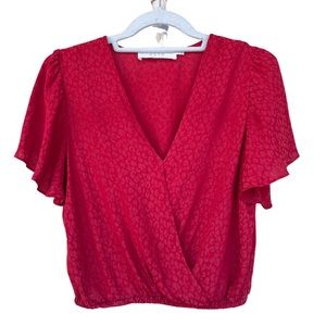 ASTR | Red Leopard V Neck Flutter Sleeve Blouse